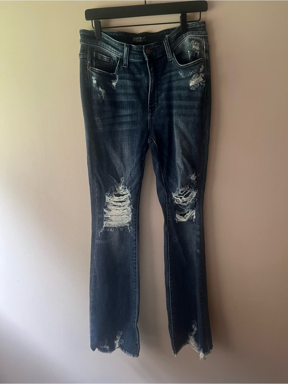 Judy Blue Dark Blue Distressed Slim Boot Cut Jeans Size 11/30 Great Condition